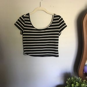 black and white striped crop top